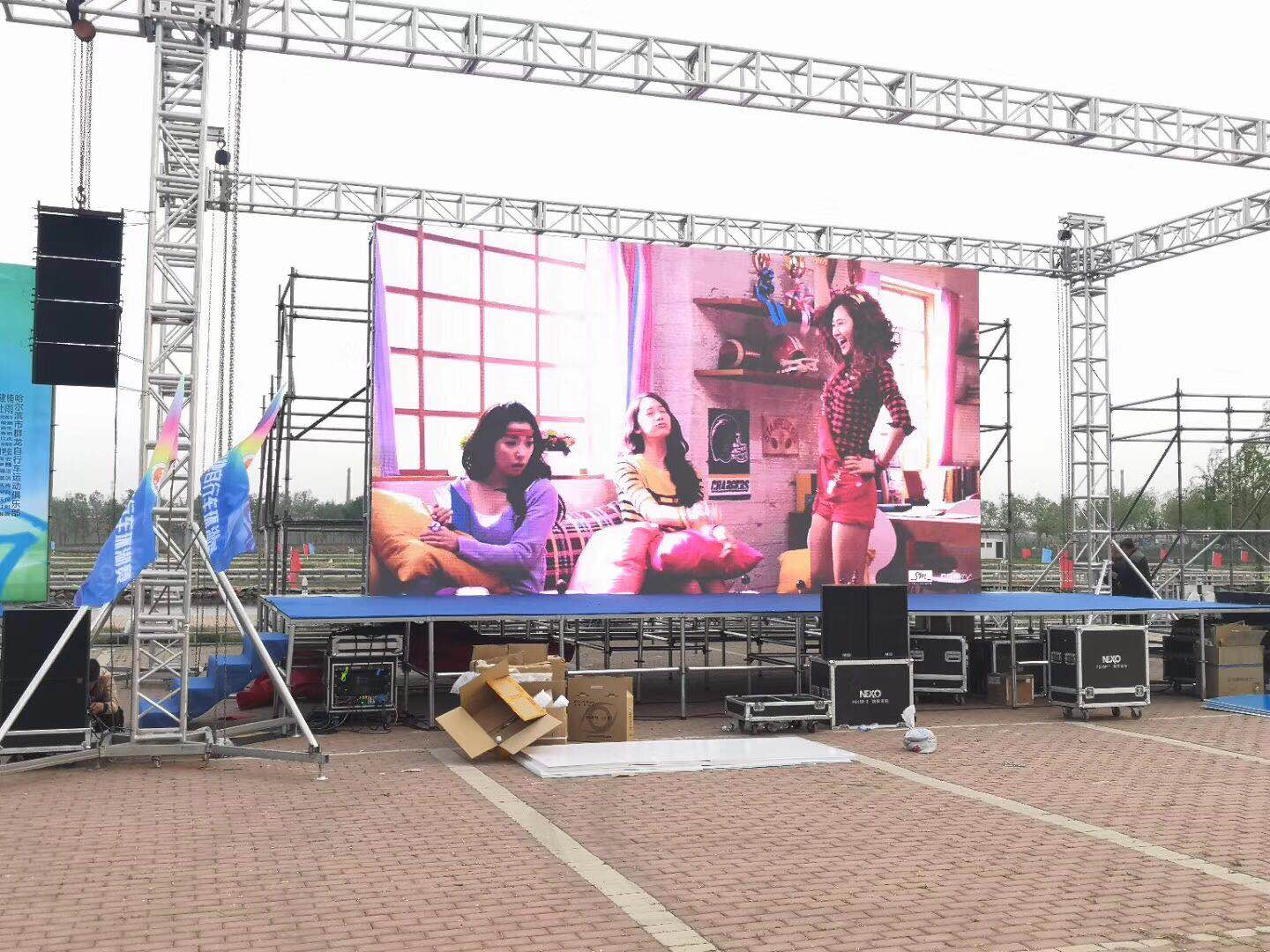 A makeshift stage was set up to show performances by Korean artists