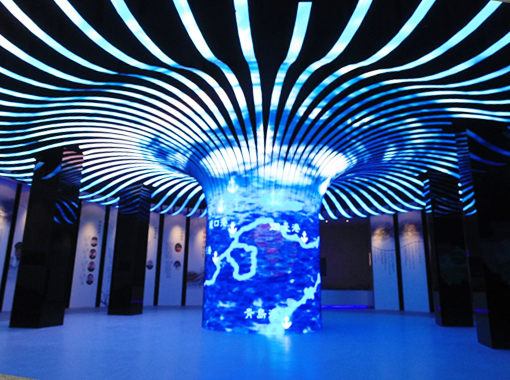 A cylindrical LED display made of flexible LED modules