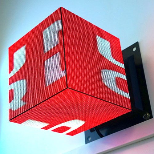 Creative Rubik's Cube LED display mounted on the wall