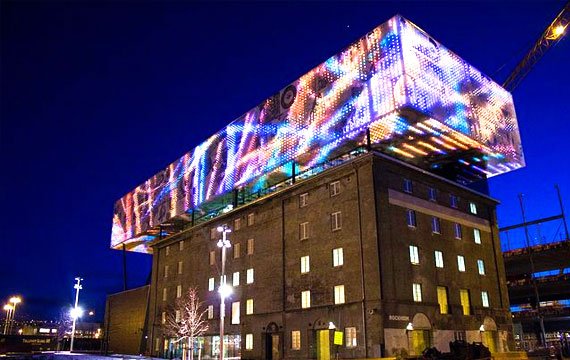 The effect of transparent LED wall installed on the roof