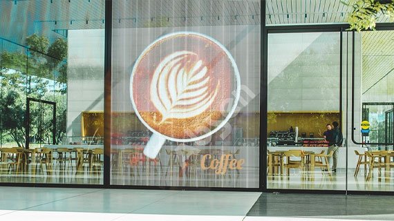 Transparent display screens installed in coffee shops