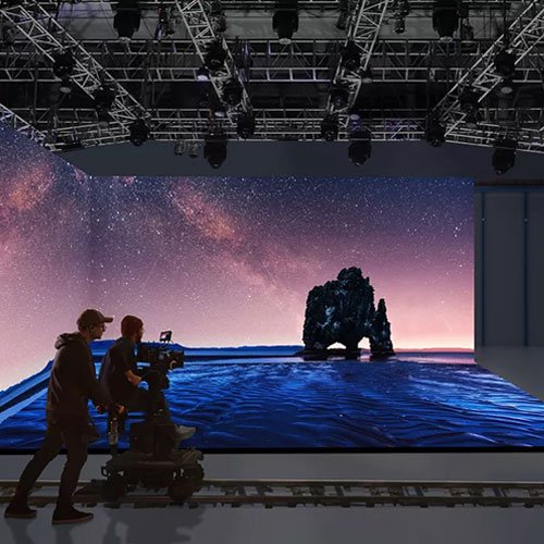 Film scenes with interactive LED floor tile screens
