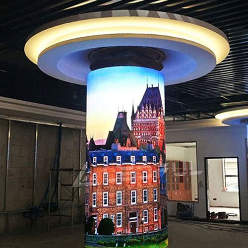Flexible LED display being installed in the company lobby