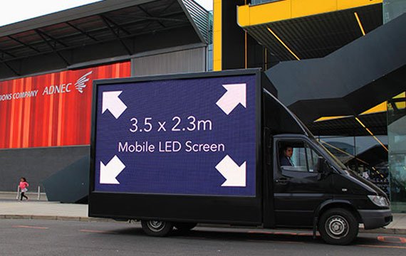 Mobile LED display with length 3.5 meters and height 2.3 meters