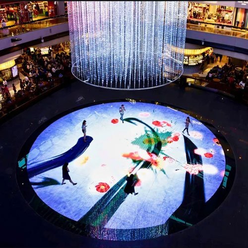 The effect of interactive LED floor tiles used in shopping malls