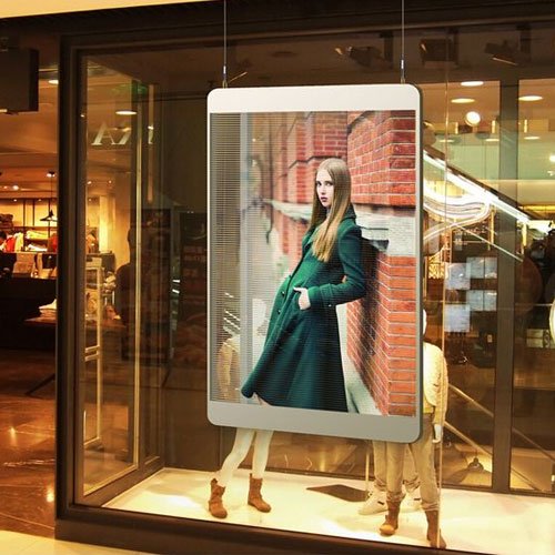 Transparent LED display in the window used in the store of the mall