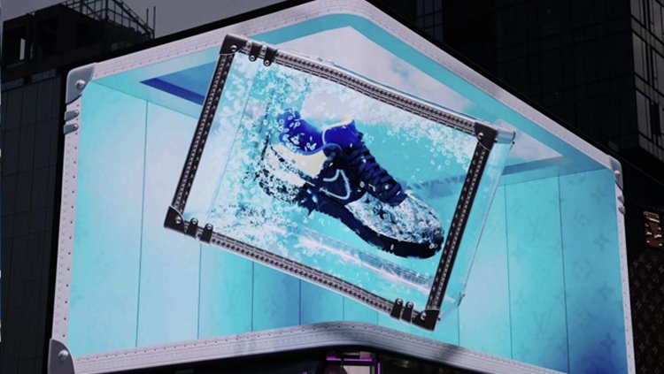 Pubblicità Louis Vuitton X NIKE su display LED anamorfico