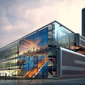 Grille LED Displays Of Building Facade