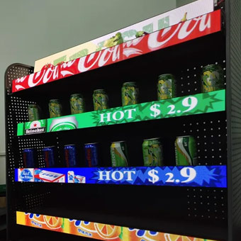 Pantalla LED de estantería en comercio minorista