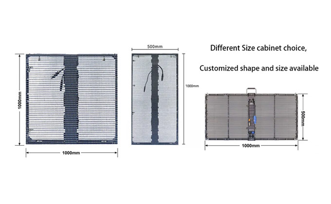 Pantallas LED transparentes de dimensiones y cantidad de gabinetes LED