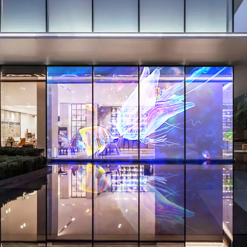 LED Grid Screen On The Exterior Facade Of The Sales Center