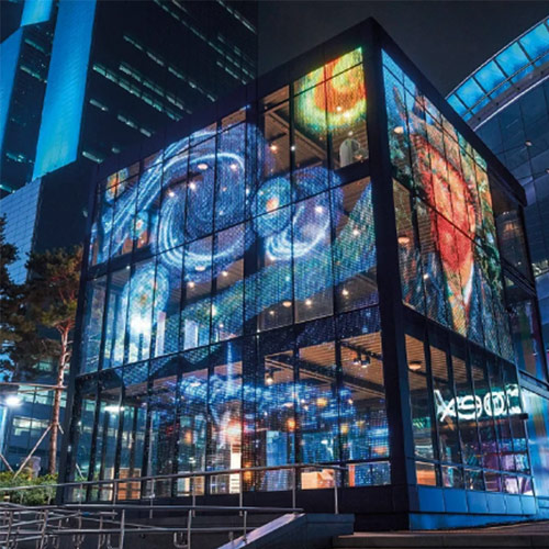 LED Grid Screen With A Starry Sky Pattern On A Shopping Building Facade