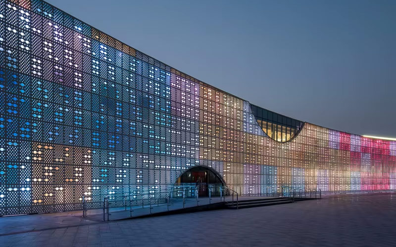 LED Grid Screen Installed Behind A Shopping Mall Storefront