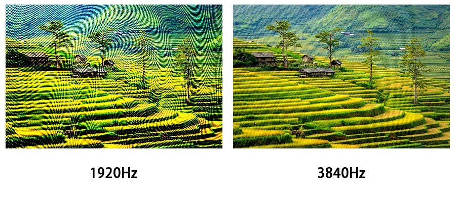 3840Hz LED 스크린과 1920Hz LED 스크린 촬영 결과 비교