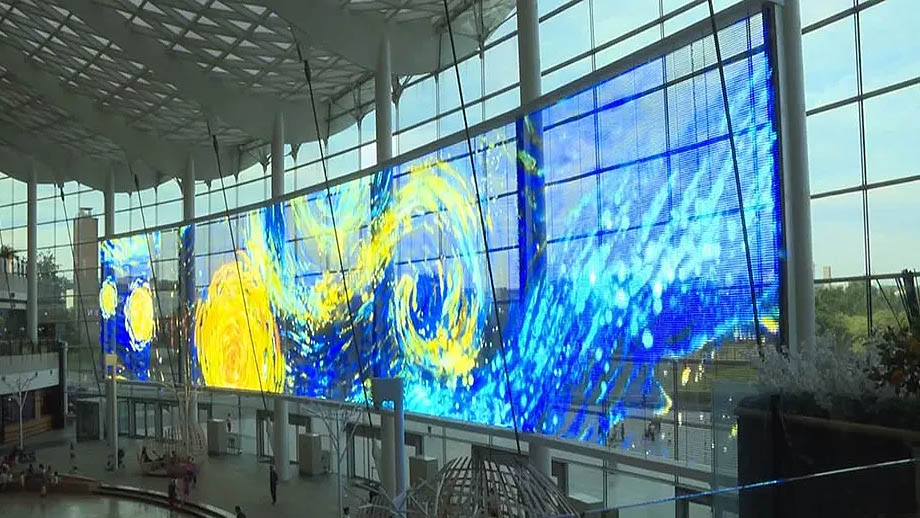 Transparent LED Screen Installed On A Glass Curtain Wall
